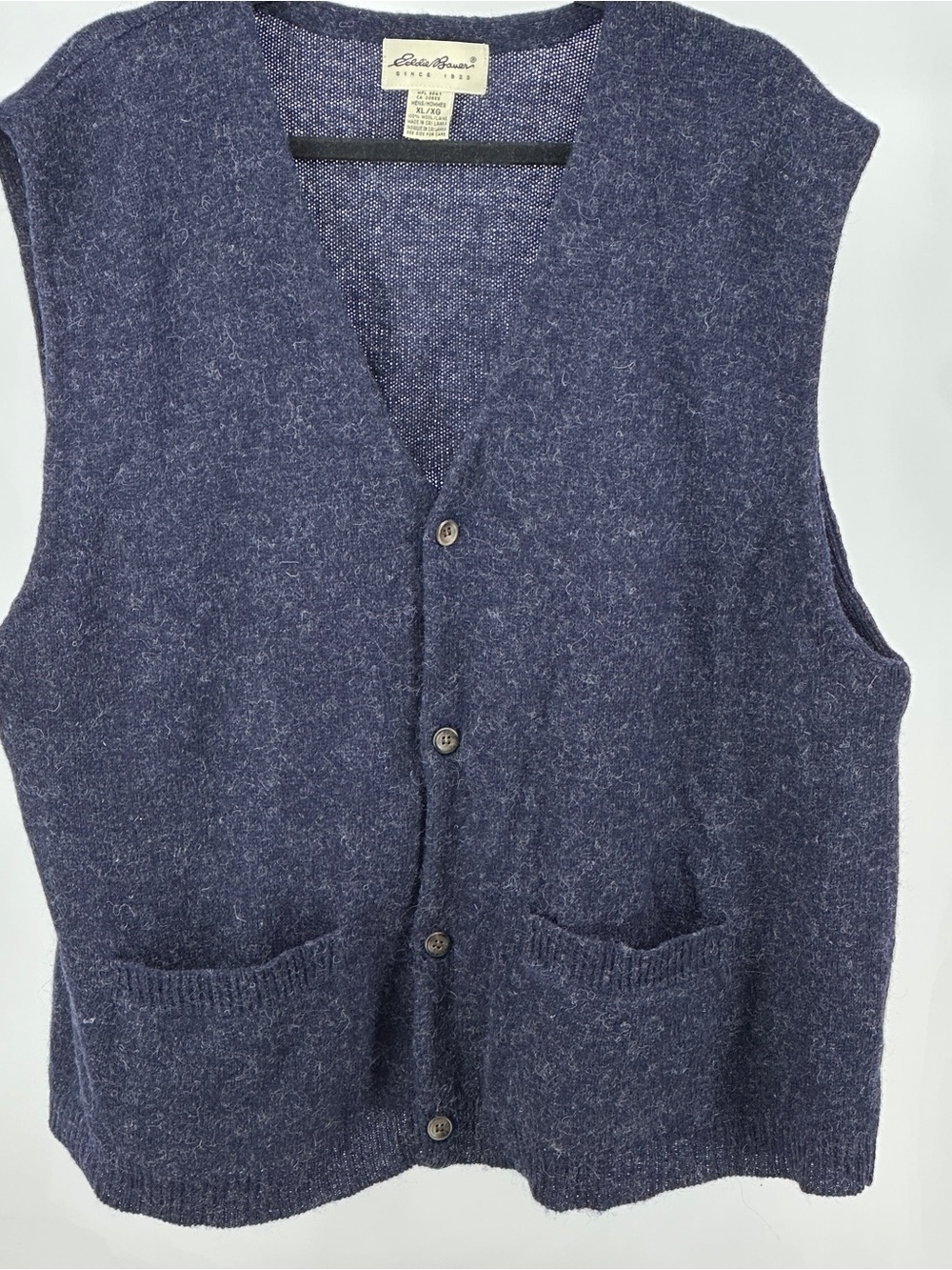 Eddie Bauer Dark Navy XL Button-Up 100% Wool Vest Grandpacore Academia